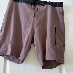 Vuori Men's Swim Board Shorts in Tan with Black Accents
